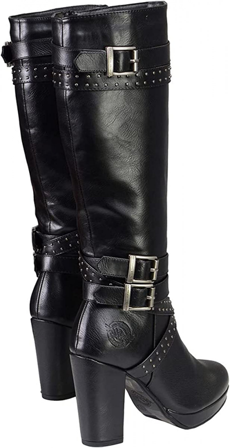 Milwaukee Leather MBL9422 Women'S Tall Black Studded Strap Boots With...