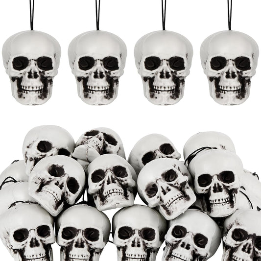 24 Pcs Halloween Mini Hanging Skull Heads Halloween Skeleton Head Tree Ornament Decorations for Holiday Party Xmas Tree Decor 