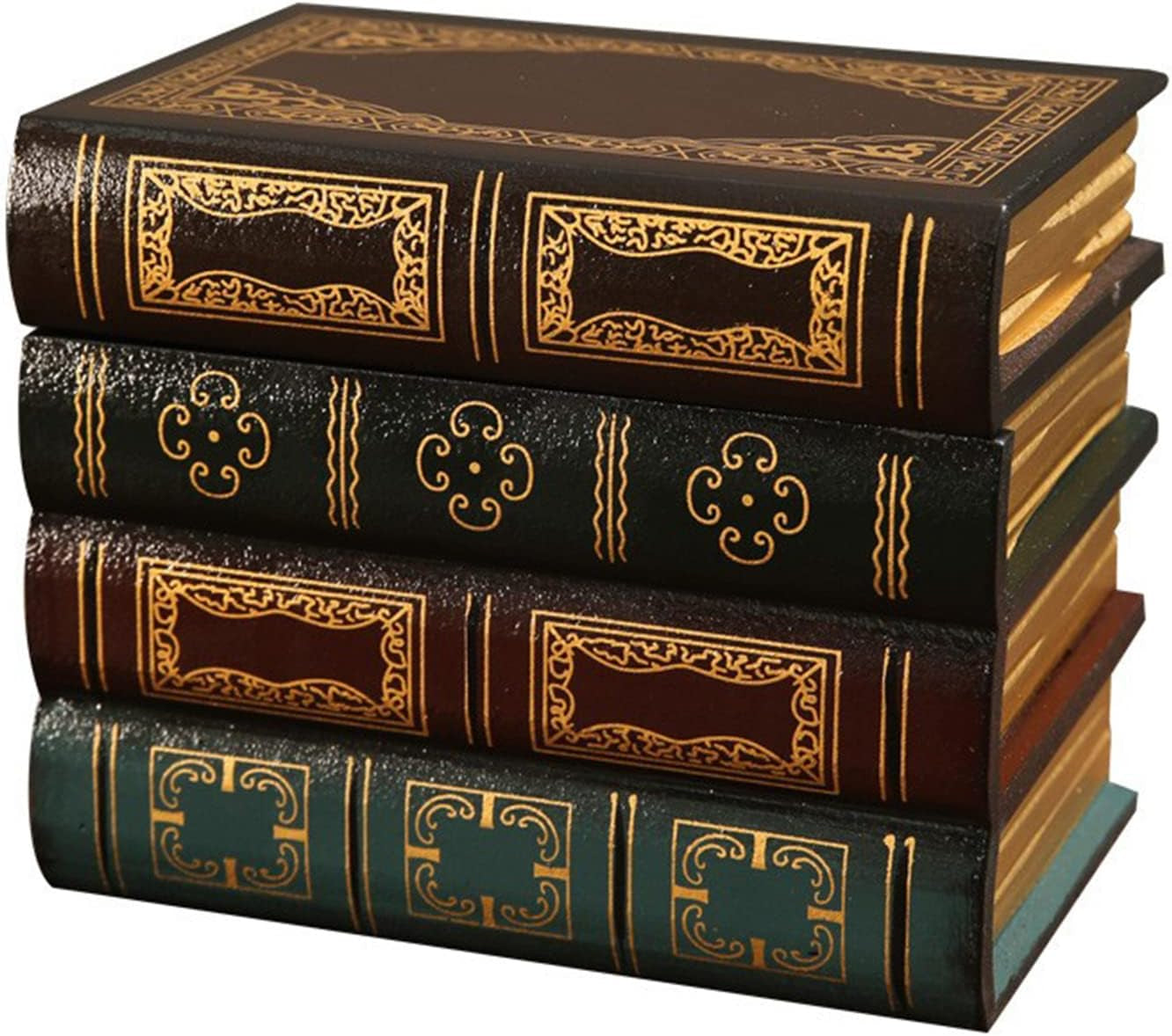 2 Pack Decorative Book Boxes Wooden Antique Book Decorations Vintage Book Storage Box (Style A)