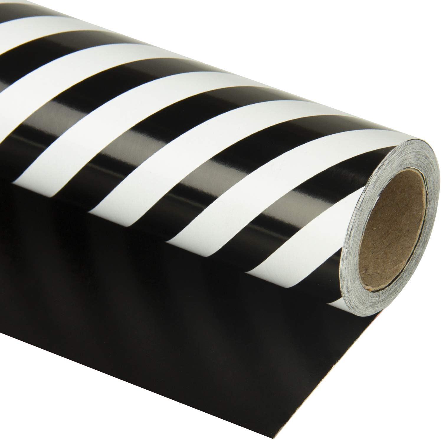 Reversible Wrapping Paper - Mini Roll - 17 Inch X 33 Feet - Black and Stripes Design 