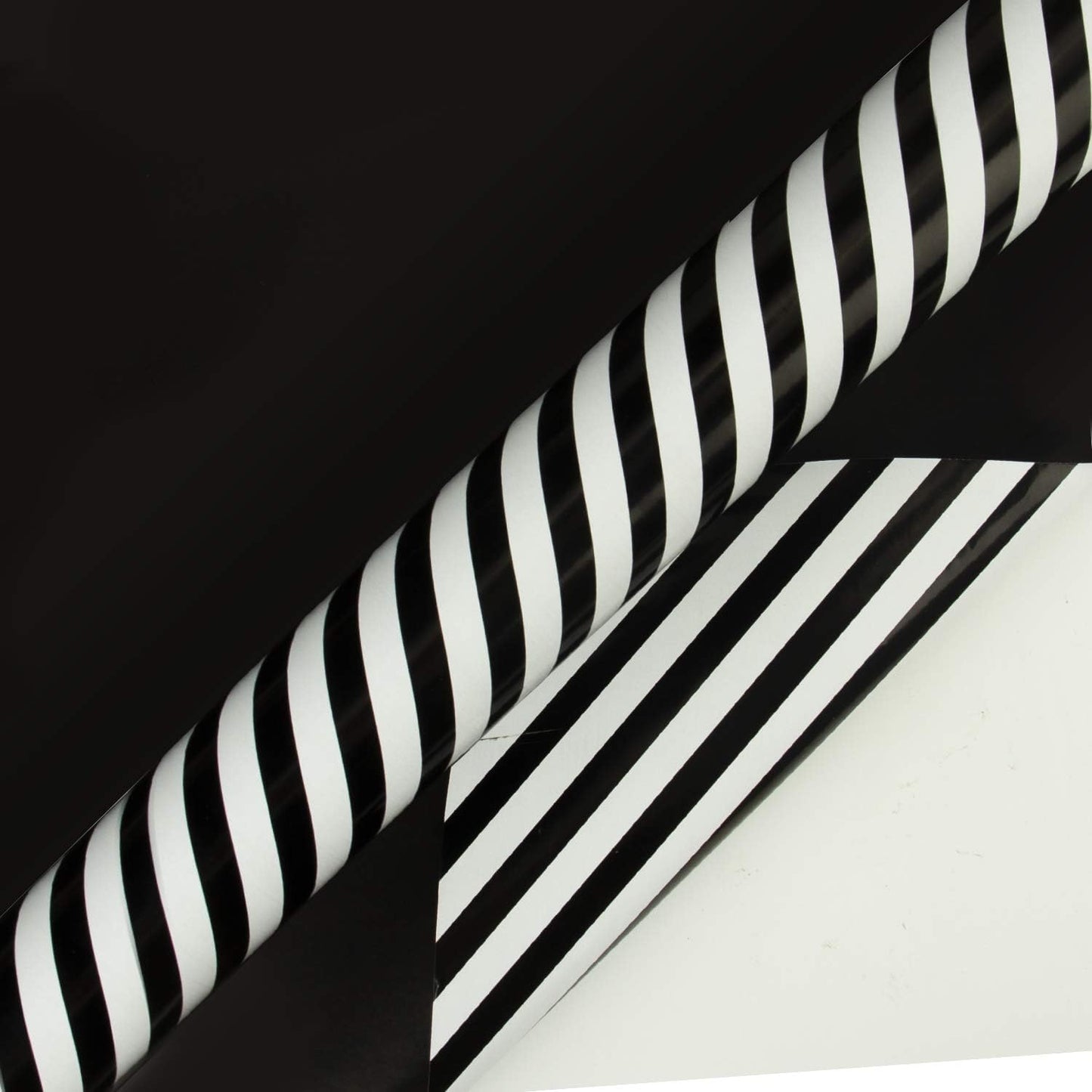 Reversible Wrapping Paper - Mini Roll - 17 Inch X 33 Feet - Black and Stripes Design 