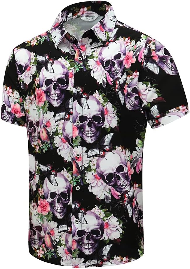 Hawaiian Shirt for Men, Unisex Summer Beach Casual Short Sleeve Button down Shirts, Printed Palmshadow Clothing