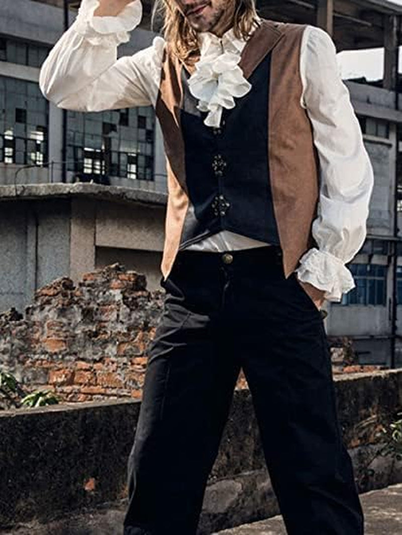 Mens Ruffled Pirate Shirts Victorian Steampunk Renaissance Costume Shirt Medieval Gothic Cosplay Tops