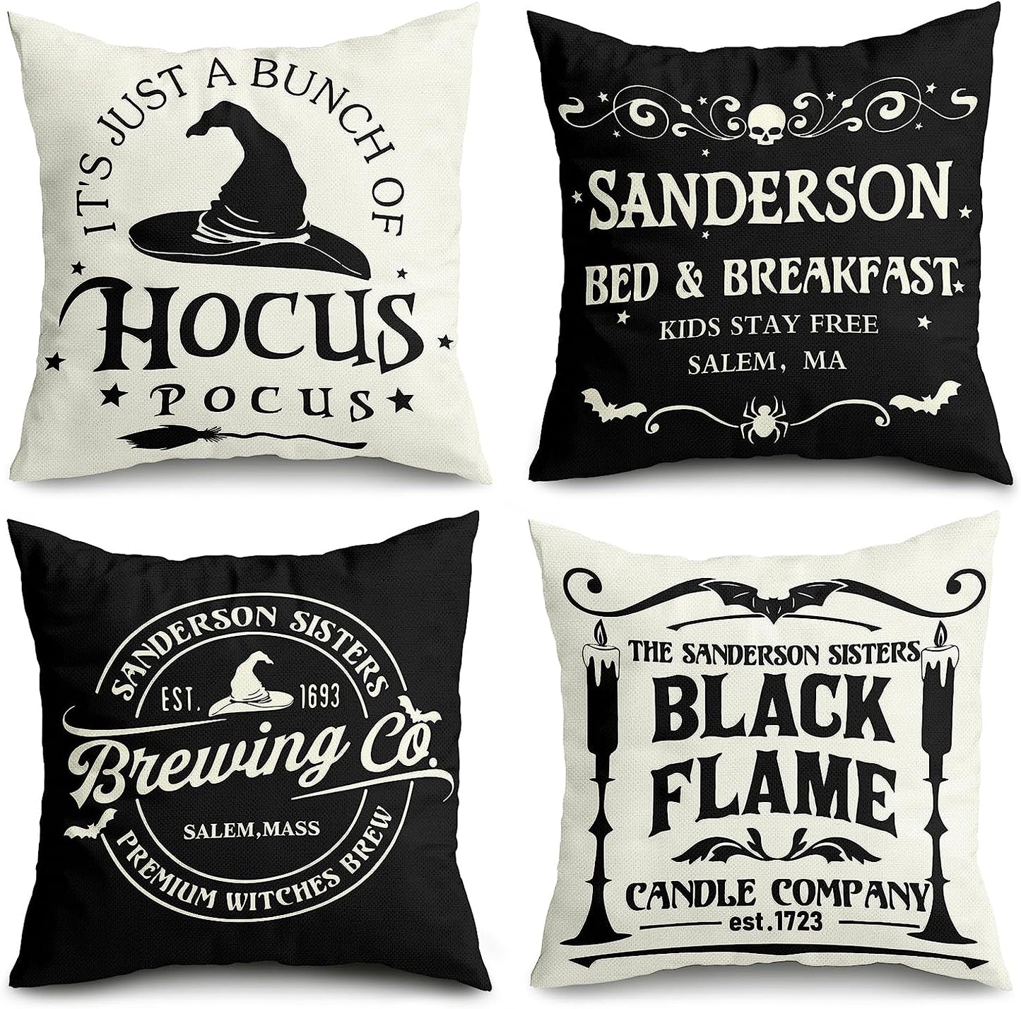 Halloween Decorations Pillow Covers 18X18 Set of 4 Halloween Decor Indoor Outdoor Hocus Pocus Farmhouse Saying Halloween Decorative Clearance Cushion Cases Party Supplies for Home Sofa Couch Bed Chair