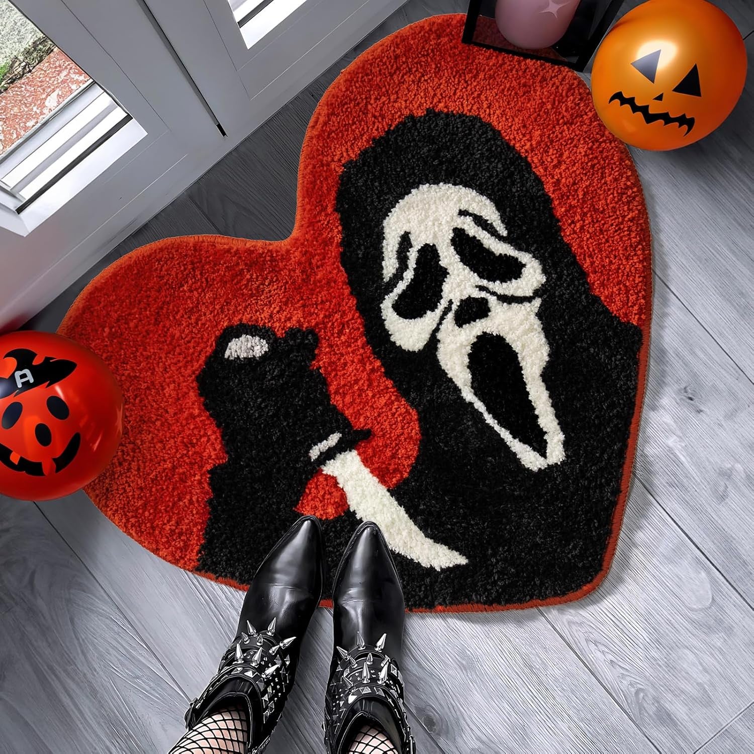 Halloween Bathroom Rugs Black Red Orange Bath Mat Non Slip, Nightmare before Christmas Home Decor, Funny Skull Bath Rugs Washable Absorbent Spooky Gifts