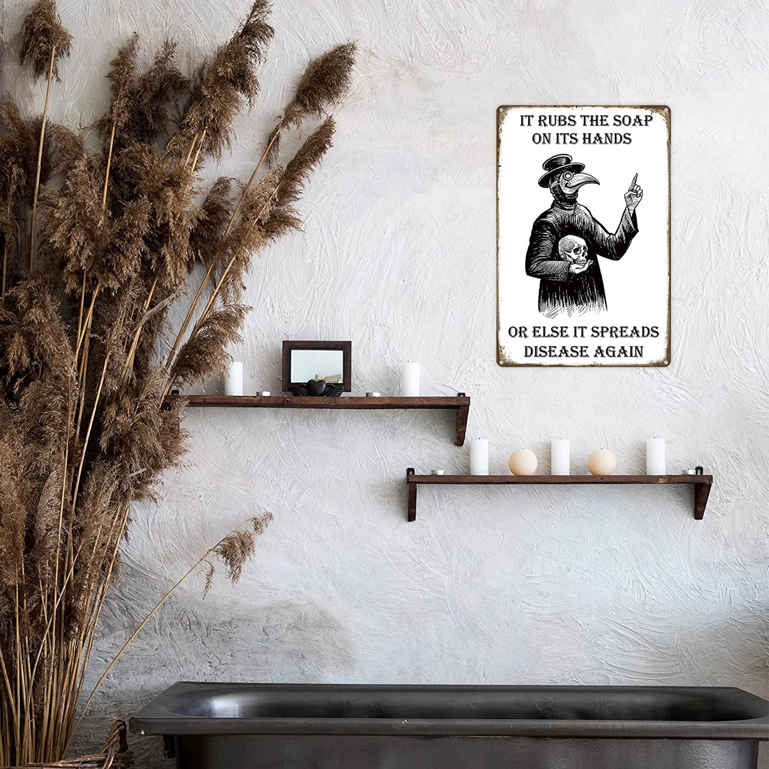 Wash Your Hand Plague Doctor Gothic Decor Wall Decor Guest Wall Decor Art Tin Sign in the Bathroom Bedroom 8 X 12 Inch