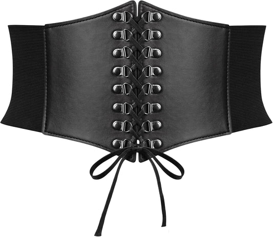 Renaissance Corset Belt for Women Vintage Lace-Up Cinch Belt Black Corset Elastic Waist Belt for Costume Dress