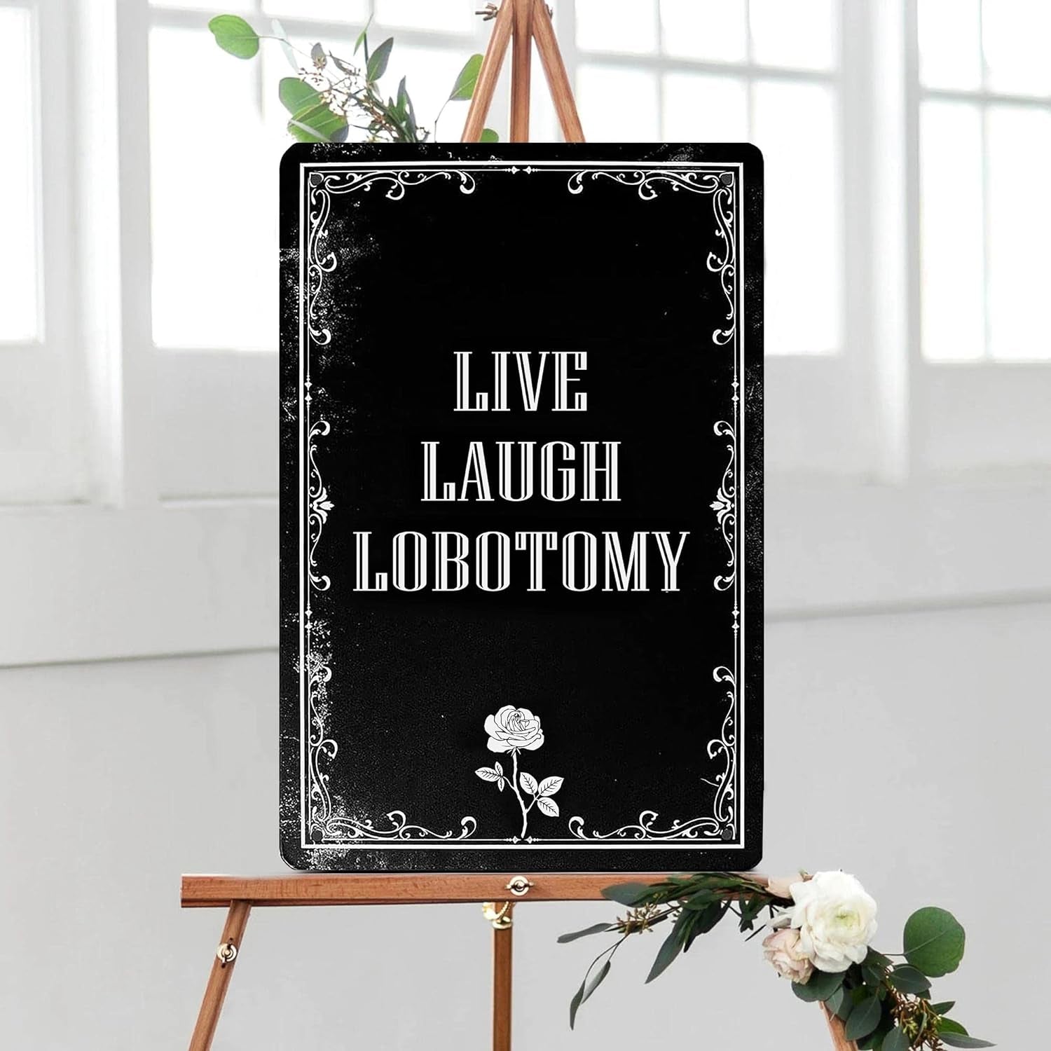 Funny Dark Humor Goth Halloween Wall Decor Live Laugh Lobotomy Sign for Gothic Room, Home, Bedroom, Bathroom, Office 8 X 12 Inch (942)