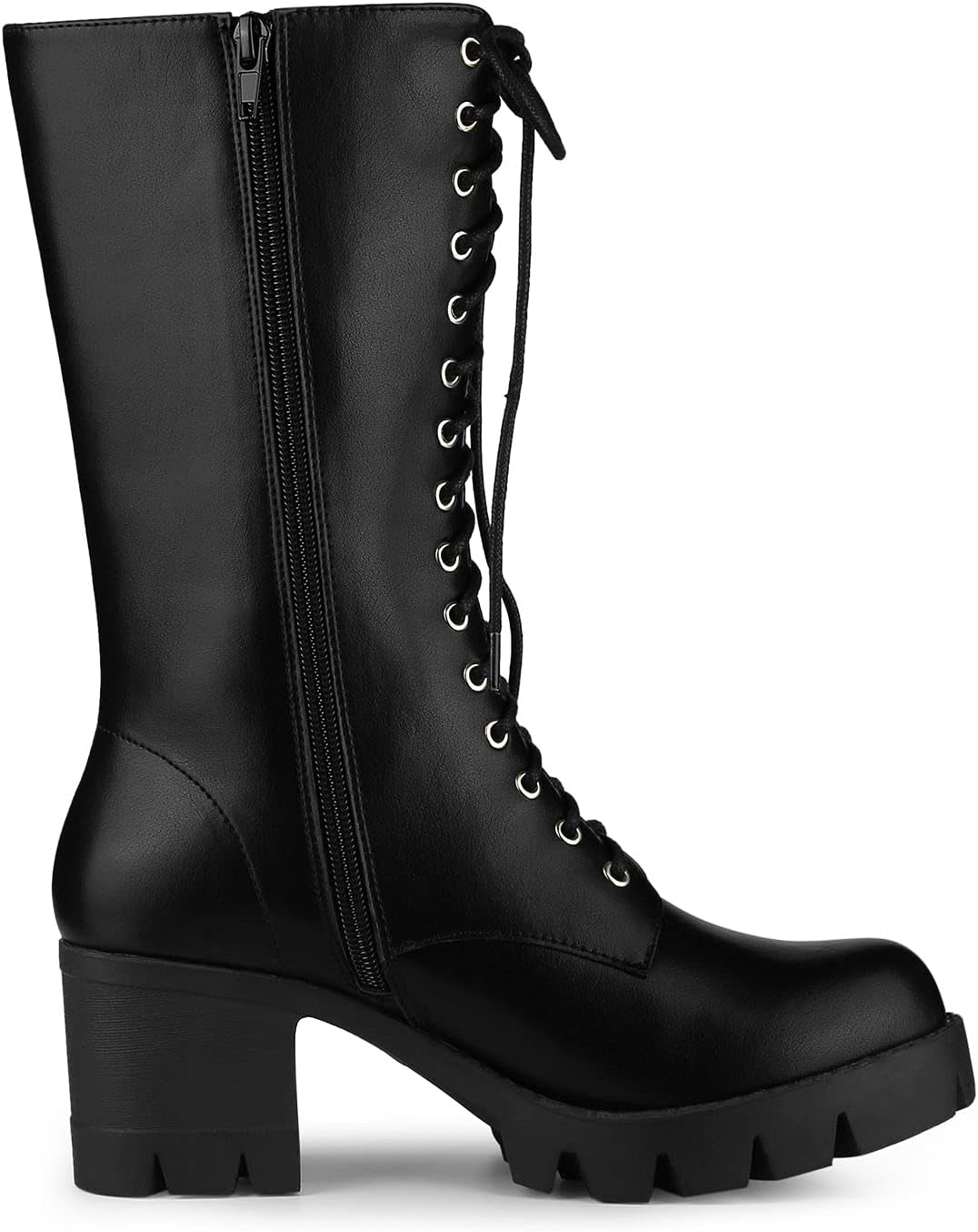 Women'S Lace up Platform Chunky Heel Mid Calf Combat Boots Halloween Boots