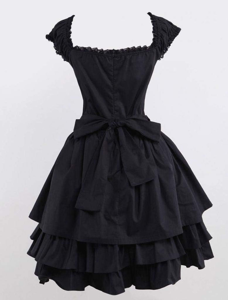 Womens Classic Black Layered Lace-Up Goth Lolita Dress