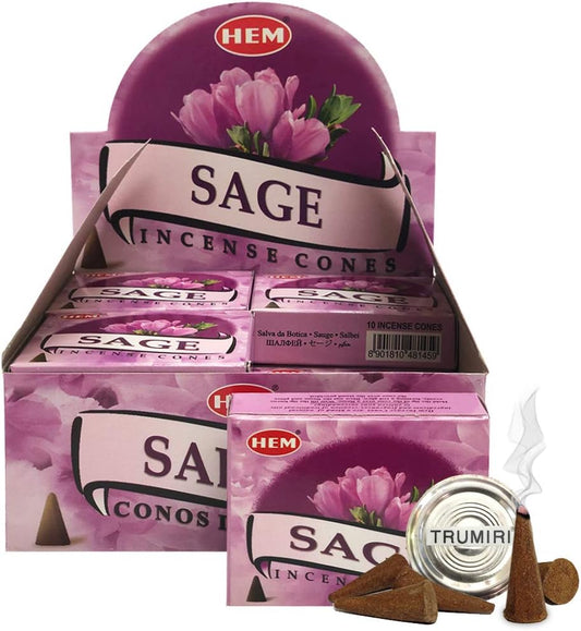 Sage Incense Cones and Cone Incense Burner Bundle Insence Insense Hem Incense