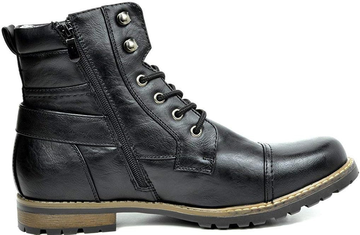 Men'S Motorcycle Combat Boots Zipper Biker Boot