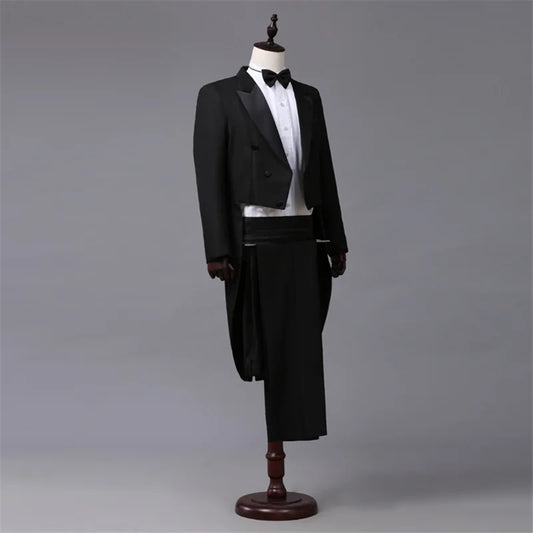 Men'S Tailcoat Classic Modern White and Black Basic Style Mens Suit with Tailcoat Singer Magician Stage Jacket Outfits