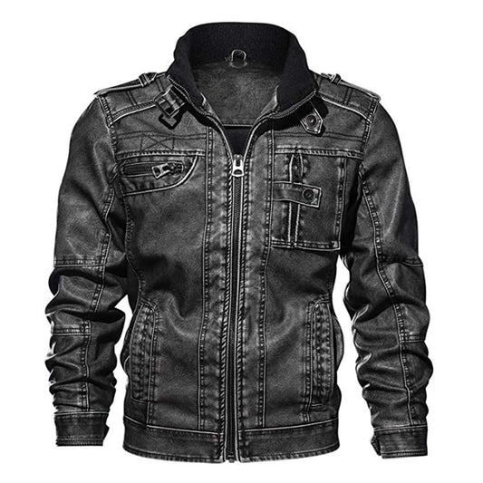 2021 Men New Embroidery Motor Leather Jacket Men Casual Winter Baseball PU Fleece Jackets Coat Fashion Slim Leather Jacket Men