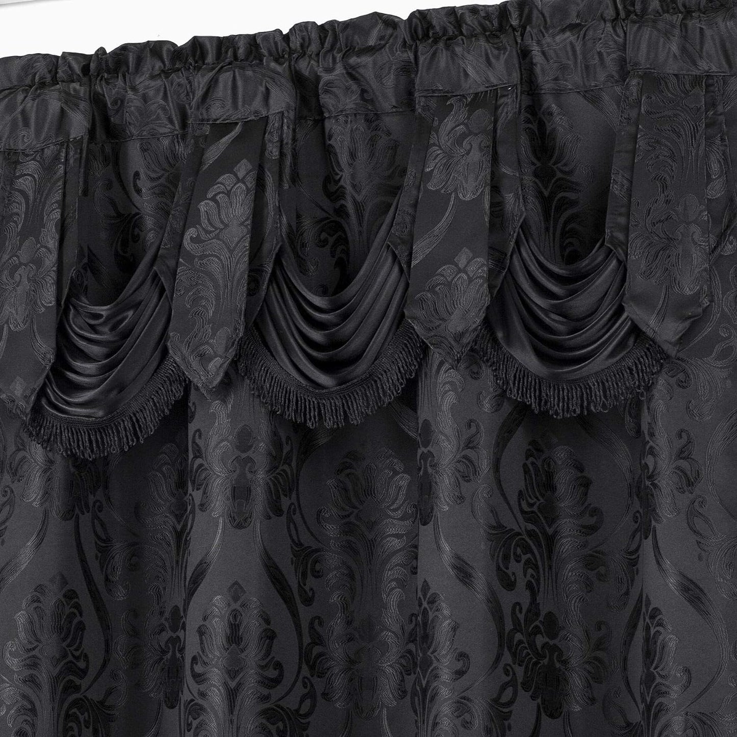 New 4 Piece Drape Set with Attached Valance and Sheer with 2 Tie Backs Included (63" Length, Black)