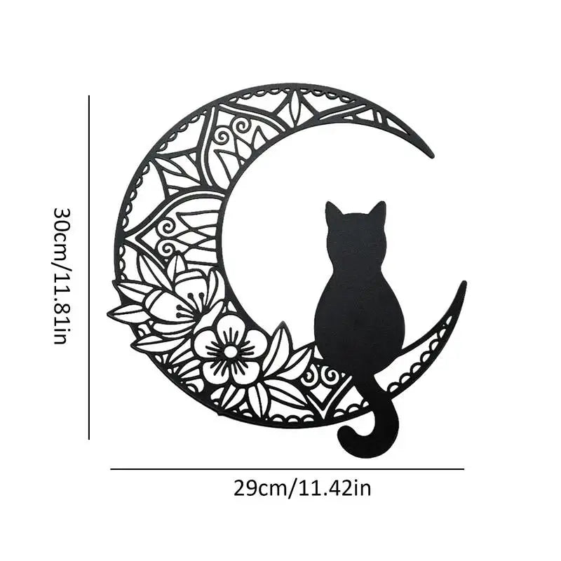 Cat Moon Metal Wall Art Metal Black Cat and Moon Wall Art Decor Black Cat Silhouette with Moon Phase Boho Style Home Decor Wall