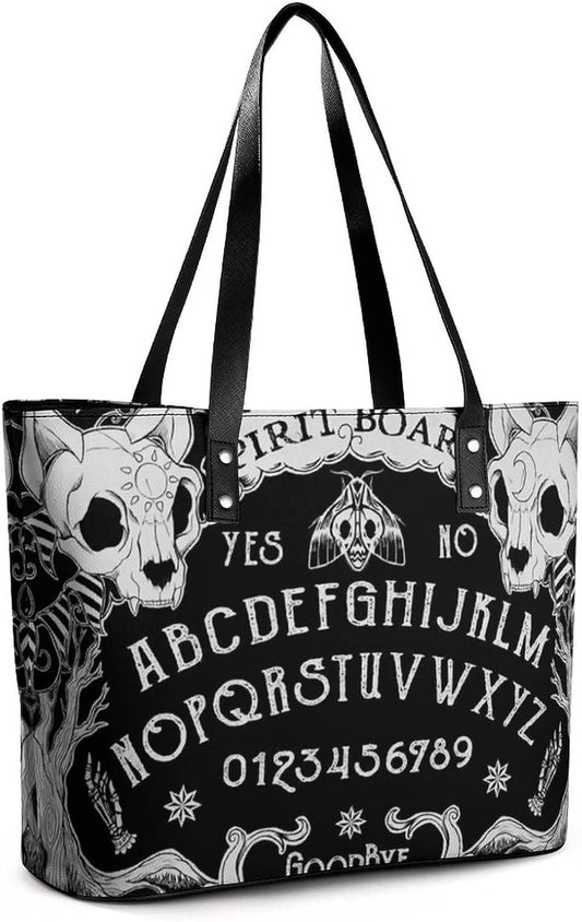 Women Tote Bag Cat Skull Head Witch Magic Board Black Gothic Large Shoulder Bag