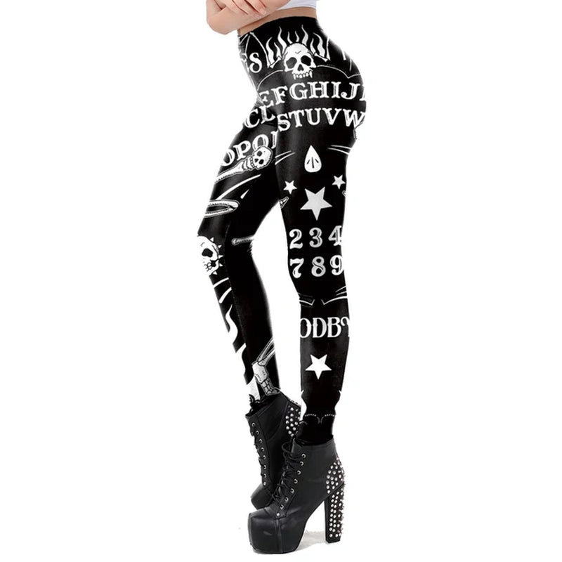 [You'Re My Secret] 2023 HOT Gothic Leggings for Women Ouija Workout Pants Dark Grunge Black Cat Skull Leggins Devil Satan Legins