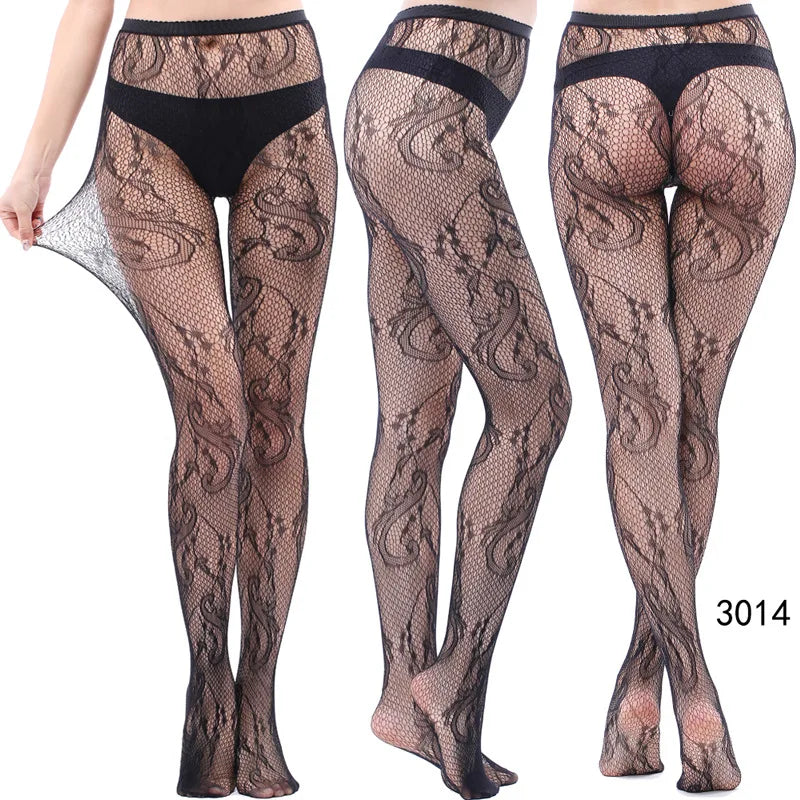 Sexy Women'S Underwear Lace Stockings Transparent Black Fishnet Stockings Thigh Sheer Tights Embroidery Pantyhos