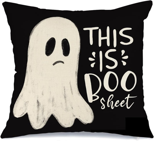 Halloween Pillow Cover 18X18 Inch Ghost Funny Halloween Saying Decoration Holiday Farmhouse Pillow Case Decor for Home Sofa Couch Indoor Outdoor AA188-18