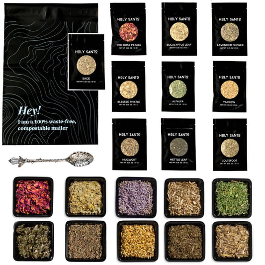 Organic Dried Herbs for Witchcraft Supplies Kit - 10 Witch Herbs for Spells with Crystal Spoon in Beginner Witchcraft Kit - Witchy Gifts, Wiccan Herbs and Supplies, Spell Kits for Witches