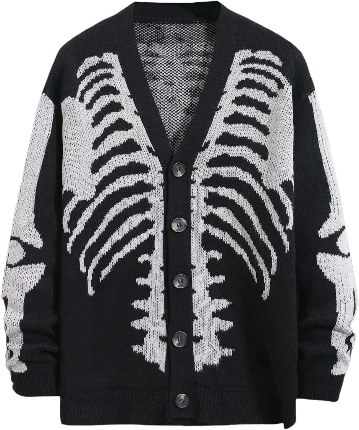 Men'S Skeleton Pattern Cardigan Sweaters Long Sleeve Unisex Outwear Knitted Coats