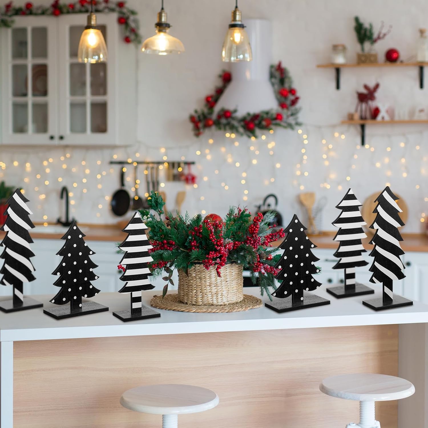 Table Christmas Tree Decorations Farmhouse Black and White Freestanding Handmade Wood Trees Rustic Wooden Christmas Tree Centerpieces for Tabletop Xmas Home Office Holiday Party Decor