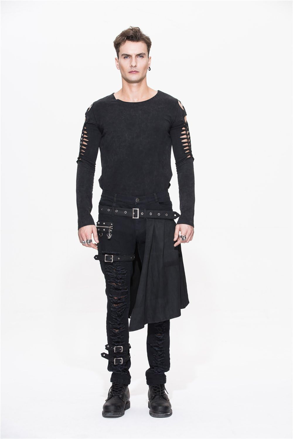 Men Trouers with Kilt Holes Gothic Detachable Slim Casual Pants