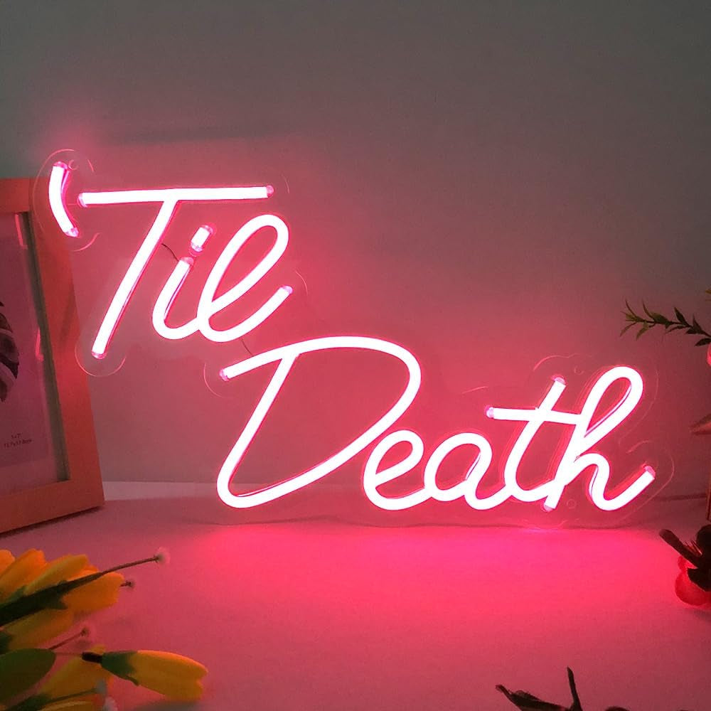 Til Death Neon Sign for Wedding Decor, 17"X9" Unique Pink 'Til Death LED Signs for Bedroom Engagement Party Wedding Reception, Romantic Wedding Gifts