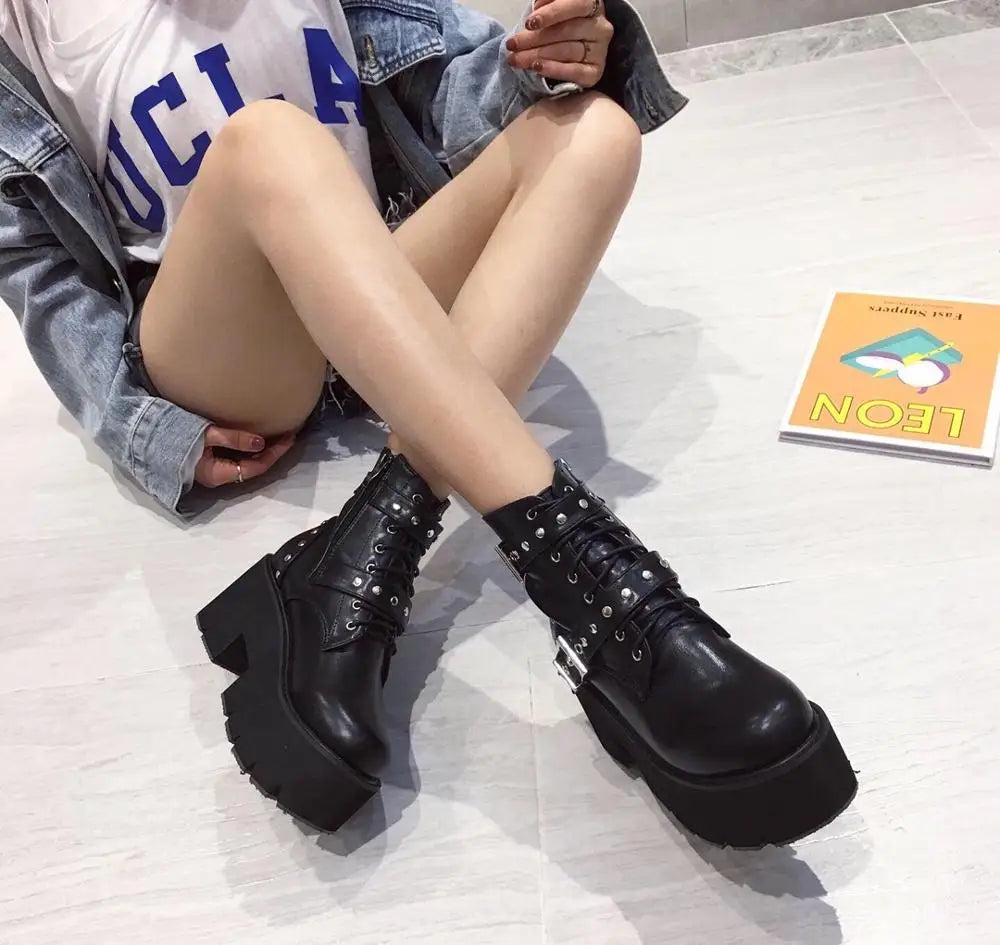 Ankle Boots Women Platform High Heels Female Chunky Boots Women Shoes Winter Woman Punk Boots Botas Feminino LJA858