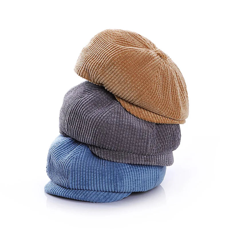 Vintage Baby Hat for Boys Corduroy Newsboy Baby Cap Children Beret Hats Autumn Winter Baby Boy Hat Kids Accessories for 1-7Y