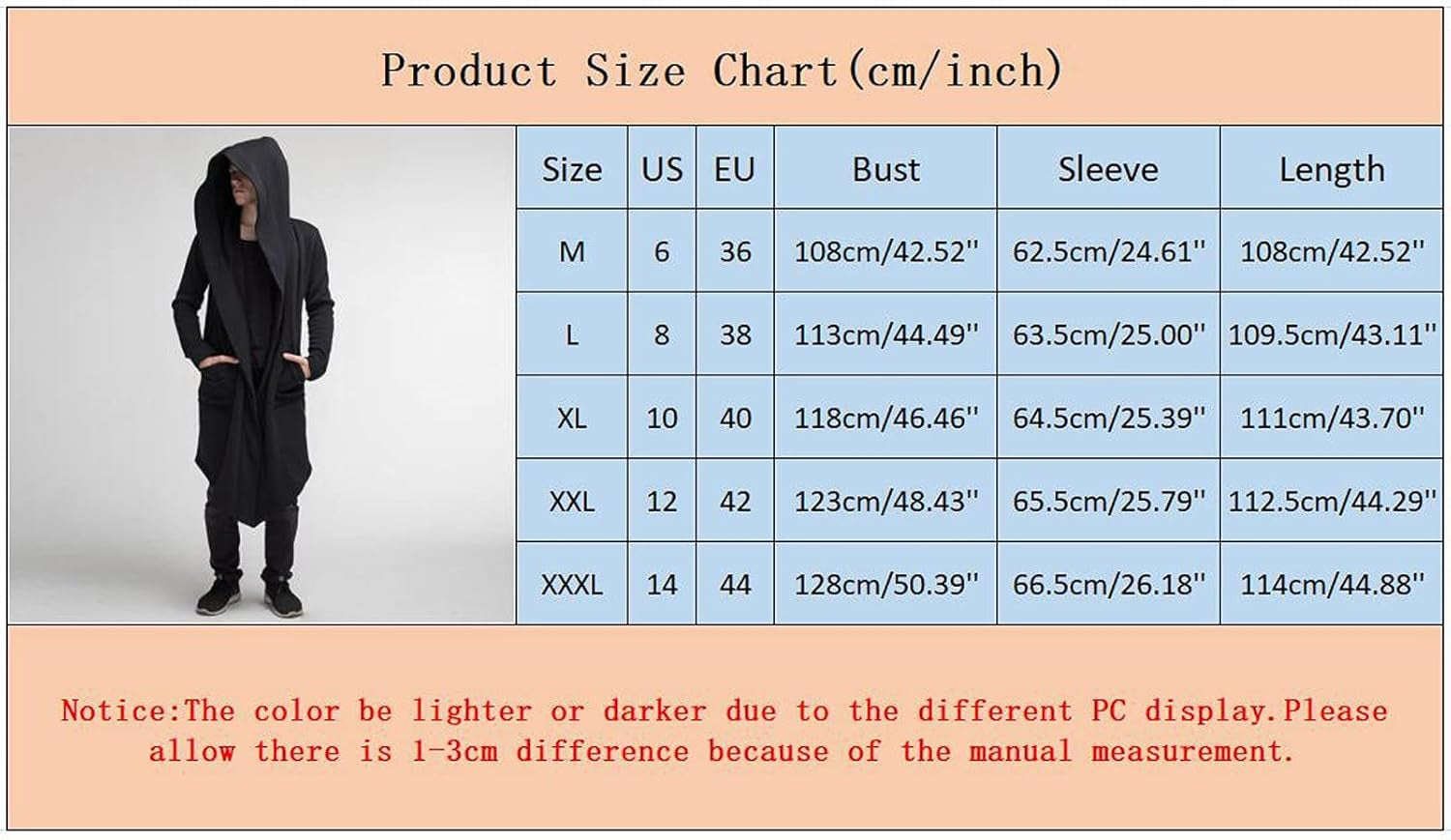 Mens Hoodies Men'S Dark Style Solid Color Long Cardigan Cloak Coat Hooded Sweater Jacket