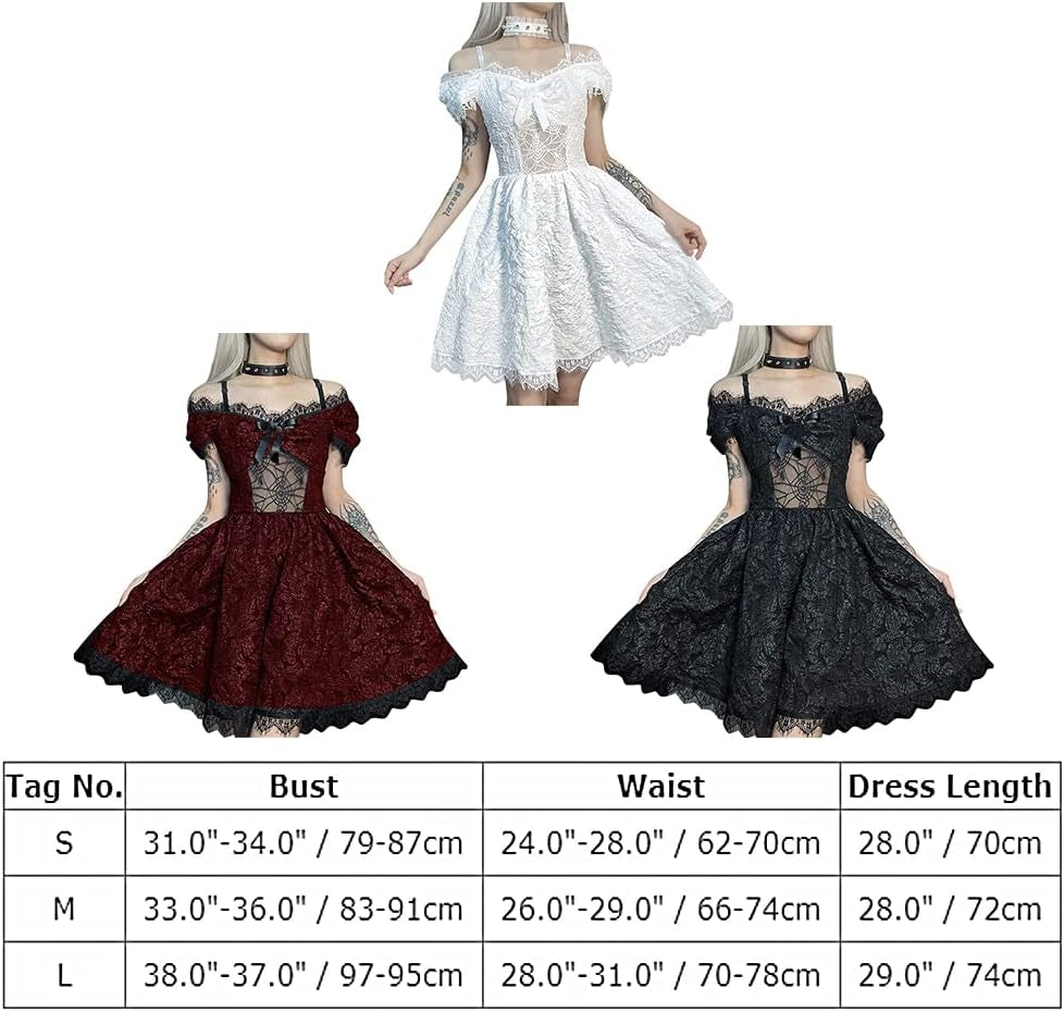 Women Vintage Lace Gothic Dress off Shoulder Goth Lolita Dresses Grunge Punk Party Mini Dresses