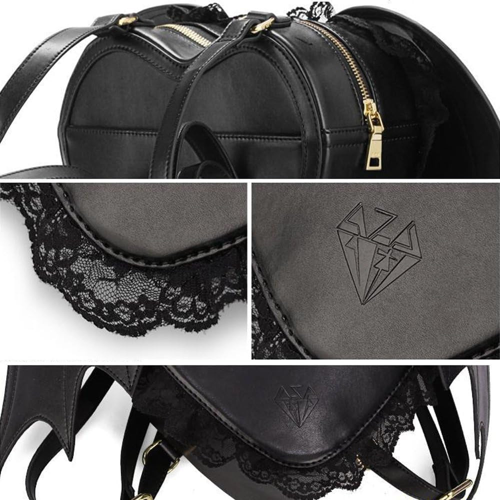 Fashion Girl Gothic Black Bat Heart Wings Backpack Goth Punk Lace Wing Bag