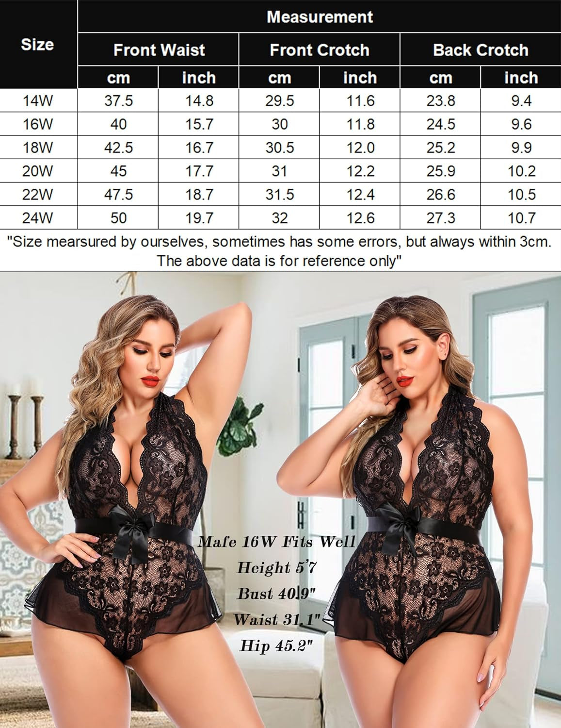 plus Size Lingerie for Women Deep V Neck Teddy Lingerie Halter Lace Bodysuit Nightgown