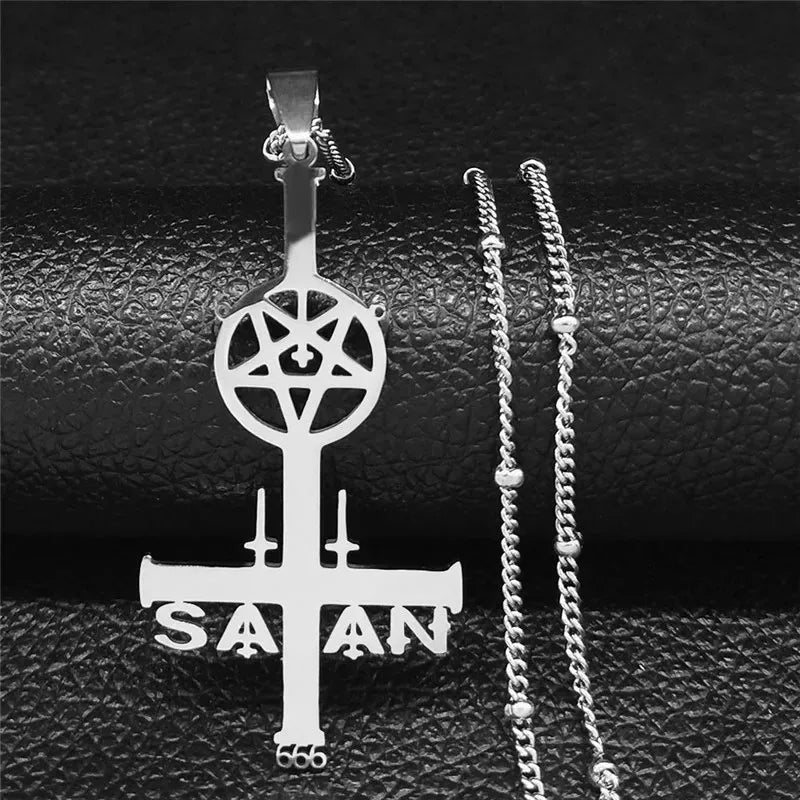 Inverted Pentagram Cross Satan Necklaces Pentacle Stainless Steel Charm Women Silver Color Necklace Jewelry Cruz Invertida N3821