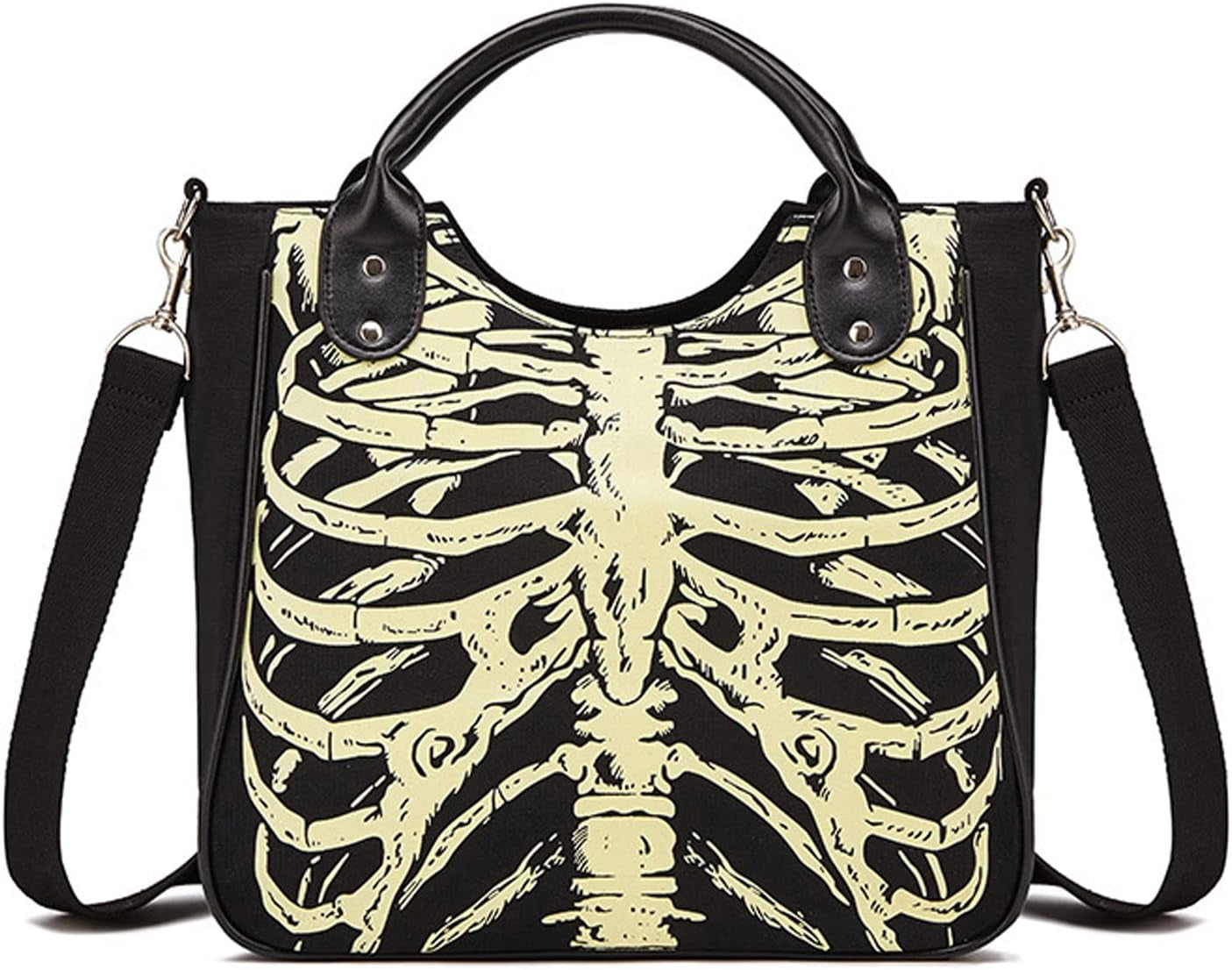 Gothic Backpack Canvas Bag Luminous Fashion Skull Crossbody Printed Bag Zipper Luminous Striped Shoulder Bag (Sternum Bag)