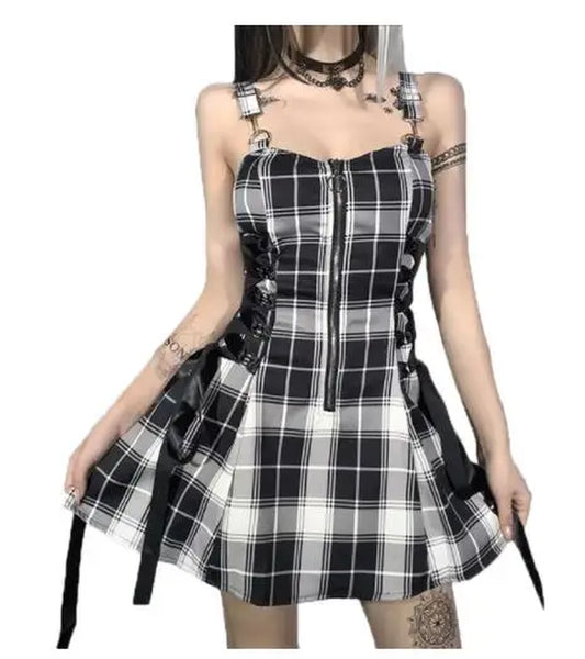 Y2K Japanese Kawaii Lolita Dress Women Aesthetic Plaid Pleated Mini E Girl Harajuku Dresses Sets Goth Fairy Grunge Alt Clothes