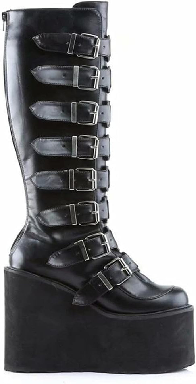 Women'S Punk Goth Platform Boots Buckle Straps Back Zipper Gothic Boots Ladies Rivets Metal Decoration Long Boots Knee High Tall Boots Combat Boots