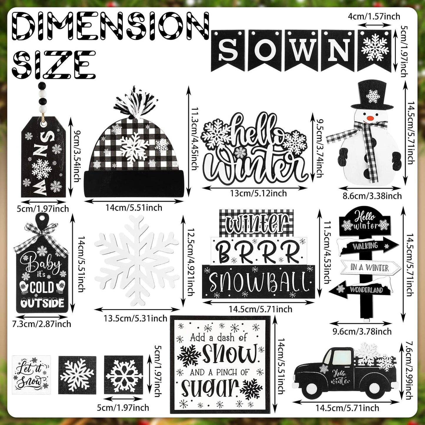 18 Pcs Christmas Tiered Tray Decor Snowman Snowflake Truck Wooden Signs Black and White Buffalo Plaid Christmas Table Decorations Rustic Farmhouse Decor for Home Table Shelf