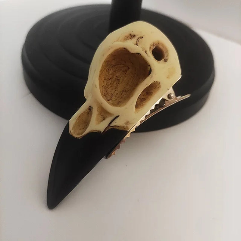 One Raven Skull Hair Clip - Resin Cast Skull Hair Accessory Barrette Crow Goth Bird Skull Gothic Wedding Cottagecore