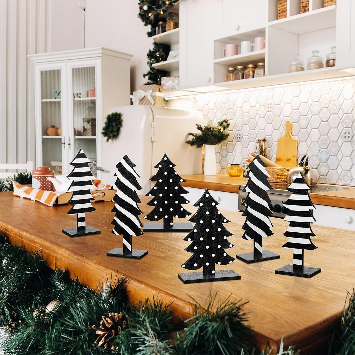 Table Christmas Tree Decorations Farmhouse Black and White Freestanding Handmade Wood Trees Rustic Wooden Christmas Tree Centerpieces for Tabletop Xmas Home Office Holiday Party Decor