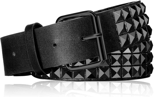 Studded Belt Metal Punk Rock Rivet Belt Punk Leather Belt Threads Studded Goth Belt with Pyramid Studs for Women Men