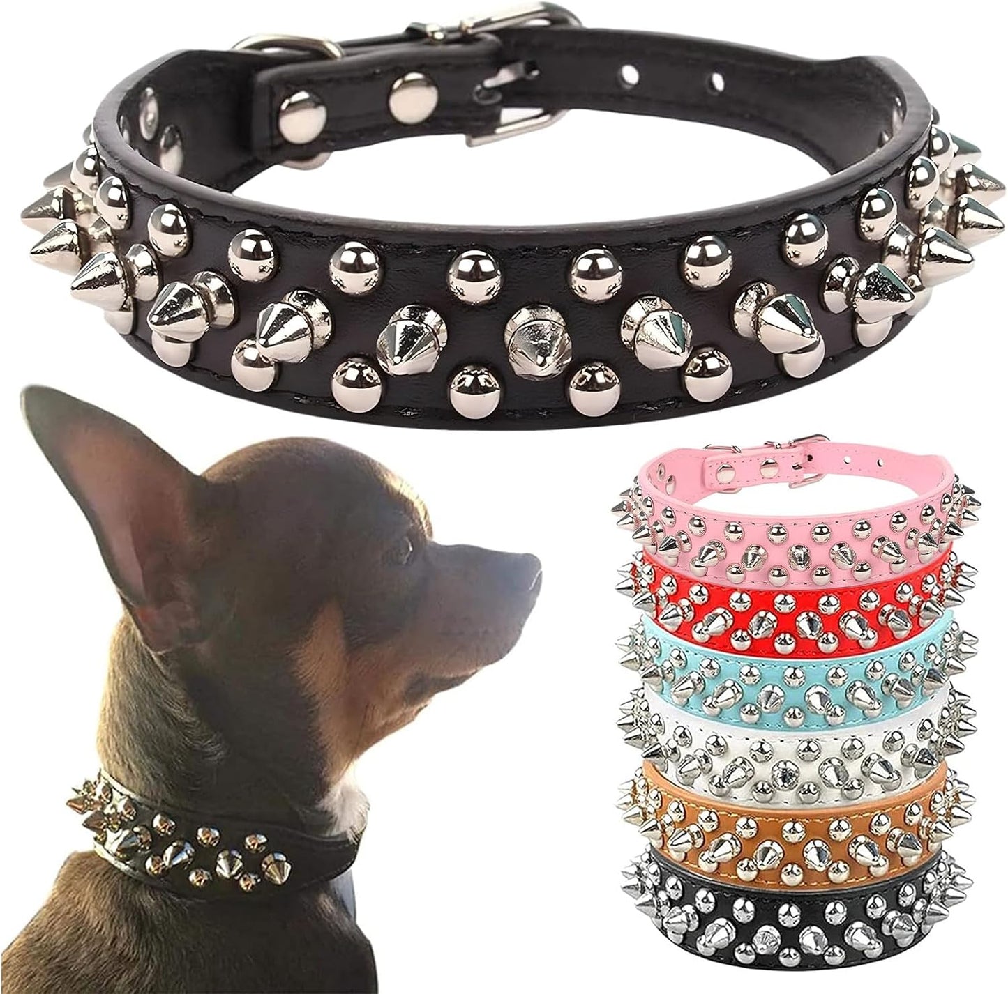 Spiked Dog Collar Black Soft Pu Leather Funny Mushrooms Rivet Spike Studded Puppy Collar Adjustable Outdoor Pet Dog Collar for Small Medium Large Dogs Cats Chihuahua Pug Pit Bull Dog Collars