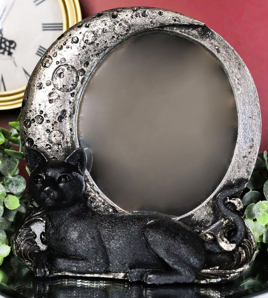 Witchcraft Mystical Black Cat by Crescent Crater Moon Desktop or Wall Mirror