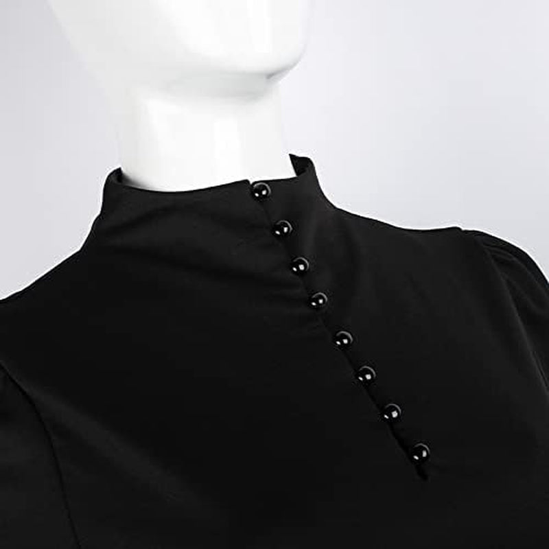 Gothic Ins Retro Tie Long-Sleeved Dark Tie round Neck Button Waist Thin A-Line Pleated Dress Female Prom Dress