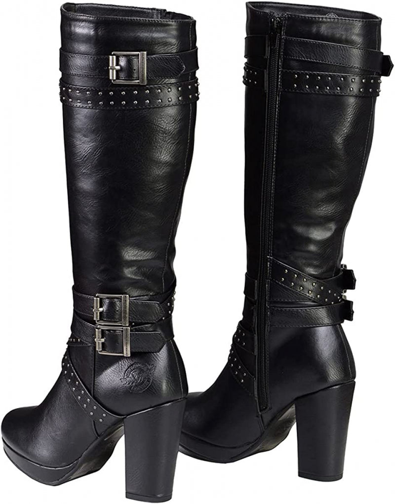 Milwaukee Leather MBL9422 Women'S Tall Black Studded Strap Boots With...