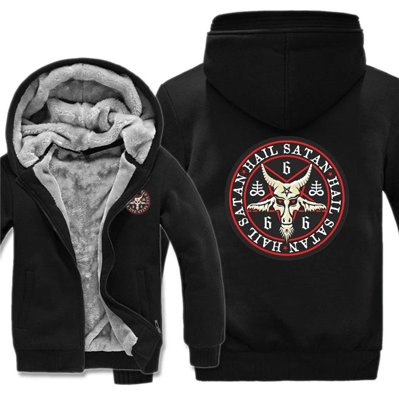 Hail Satan 666 Baphomet Pentagram Devil Hoodies Men Cool Fashion Coat Thicken Hail Satan Sweatshirt Mans Jacket Hoody