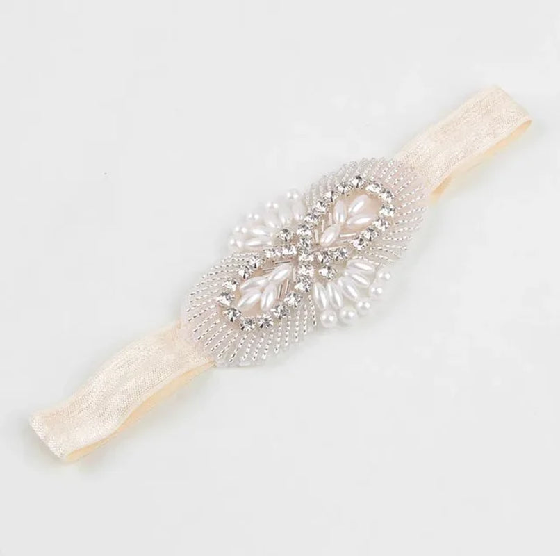 Vintage Baby Girls Pearl Flower Rhinestone Headband Elastic Kids Hair Accessories Newborn Photo Prop