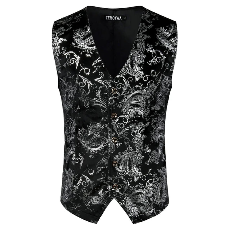 Mens Red Paisley Bronzing Vest Single Breasted V-Neck Wedding Suit Vests Men Gothic Aristocrat Steampunk Victorian Gilet Homme